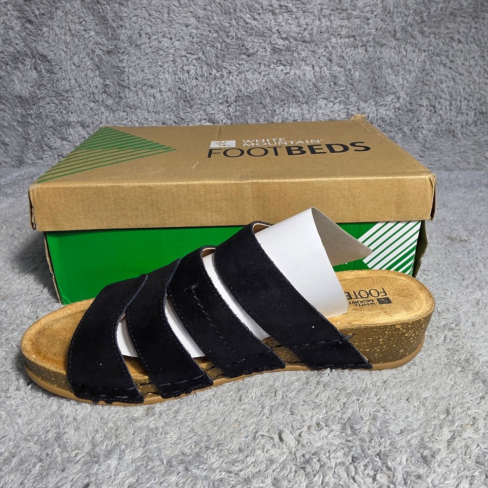White Mountain Black Suede Leather Adjustable‎ Slide Wedge Sandals Womens 10 NEW